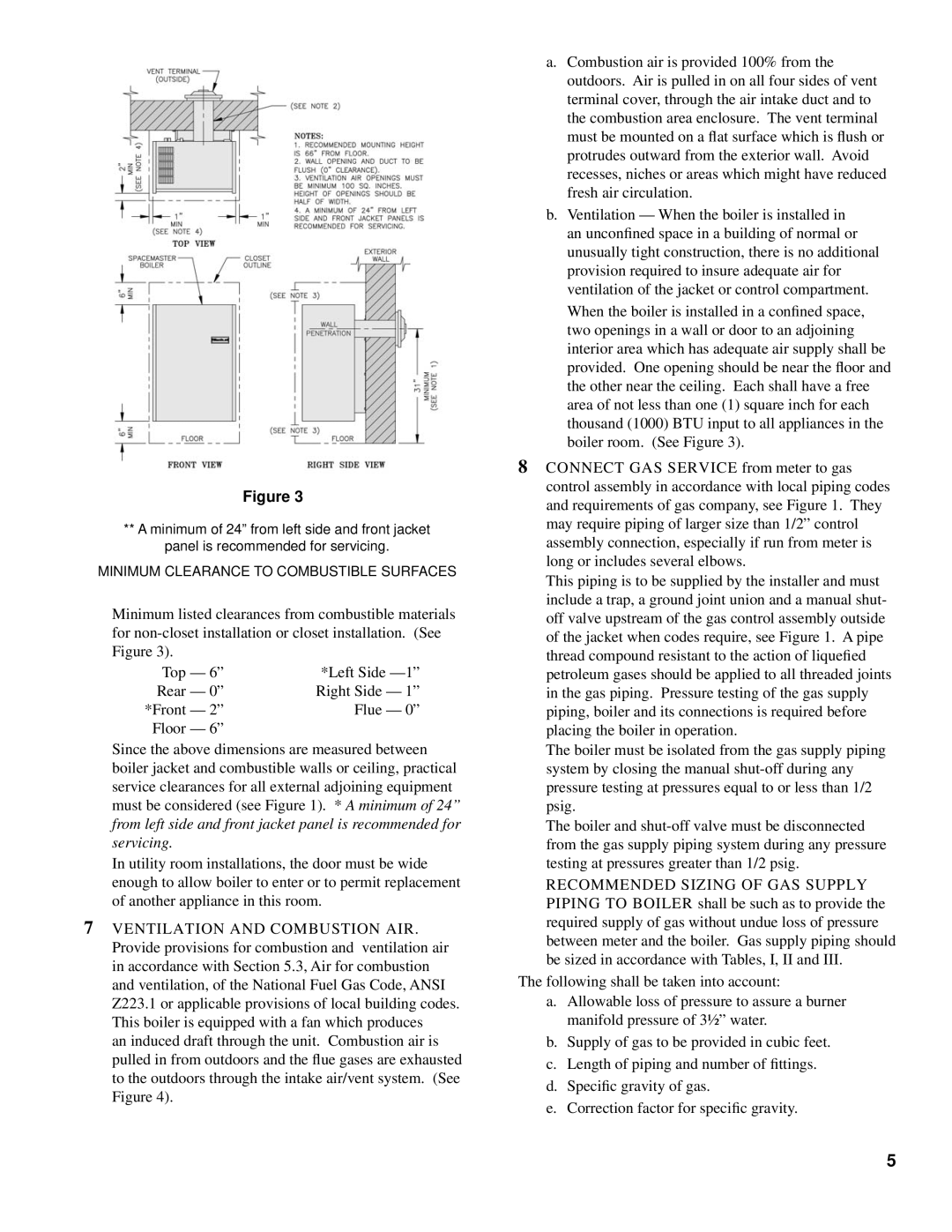 Burnham SM-6 manual Minimum Clearance to Combustible Surfaces 