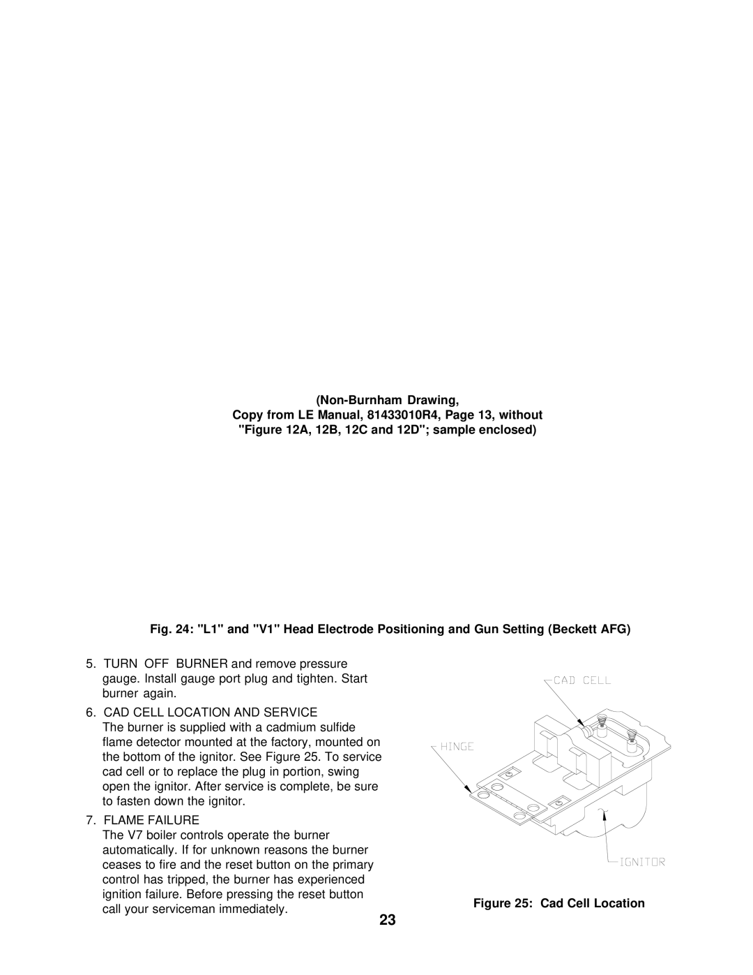 Burnham V7 SERIES manual CAD Cell Location and Service, Flame Failure 