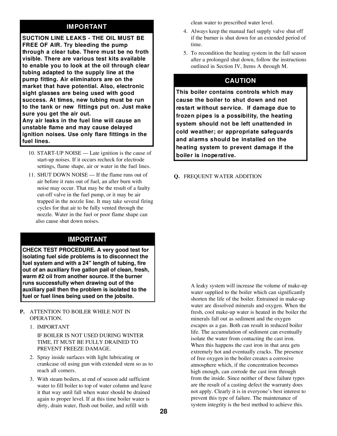 Burnham V7 SERIES manual IM PO Rtant, Frequent Water Addition 