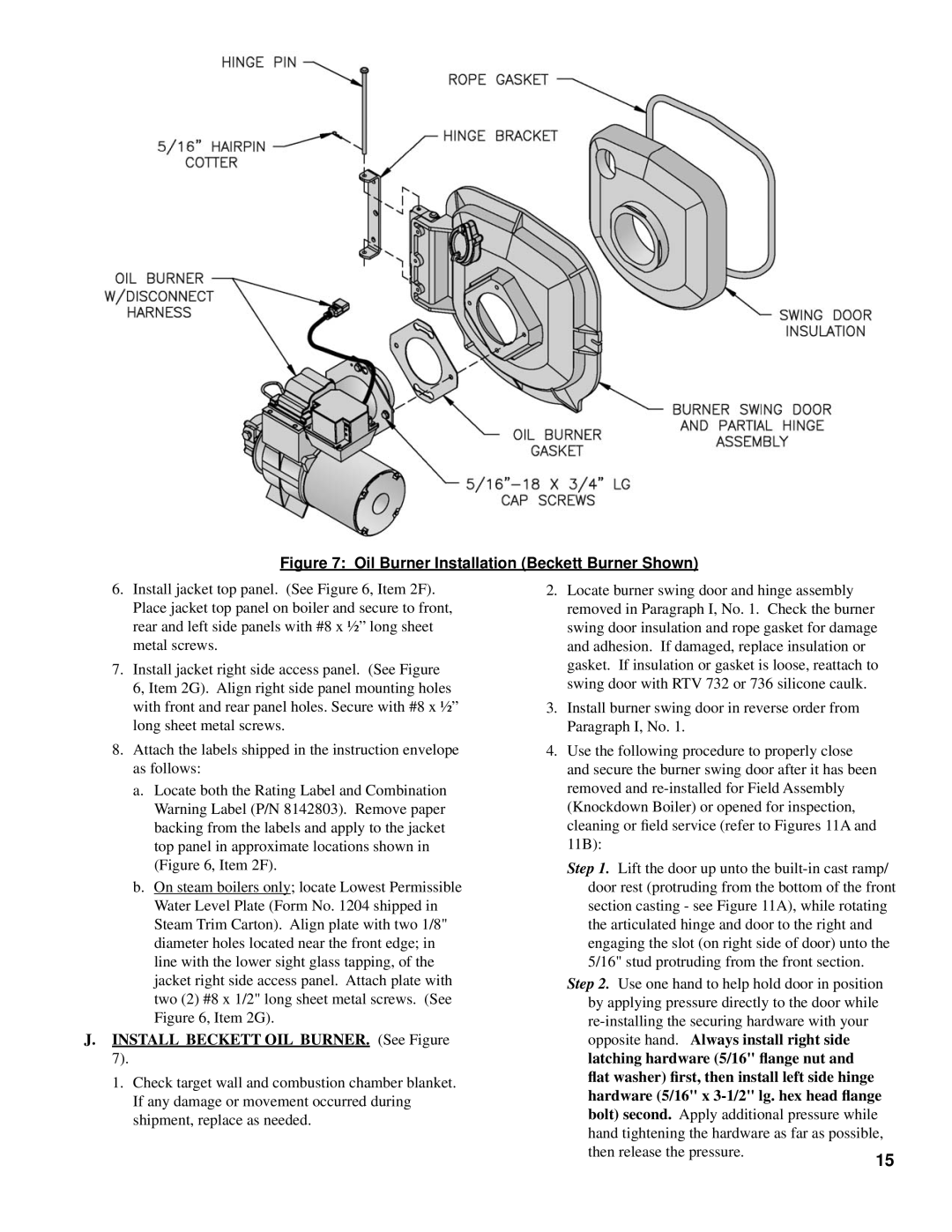 Burnham V8 Series manual Oil Burner Installation Beckett Burner Shown, Install Beckett OIL BURNER. See Figure 