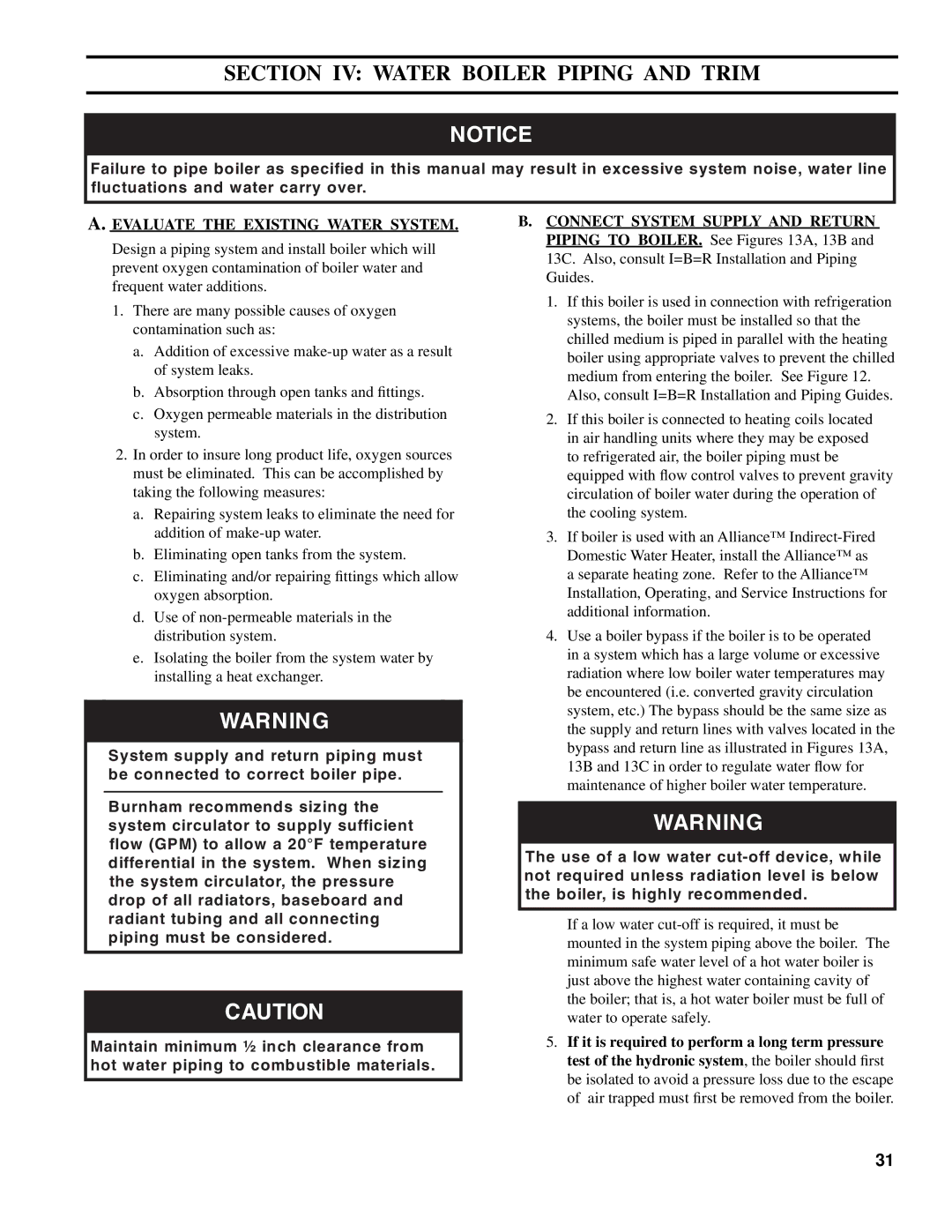 Burnham V8 Series manual Section IV Water Boiler Piping and Trim, Evaluate the Existing Water System 