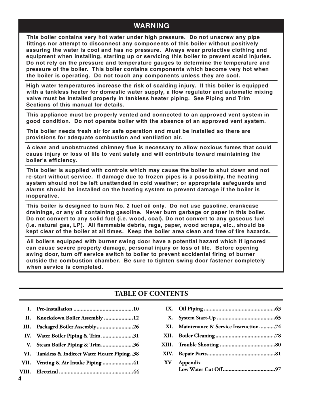 Burnham V8 Series manual Table of Contents 