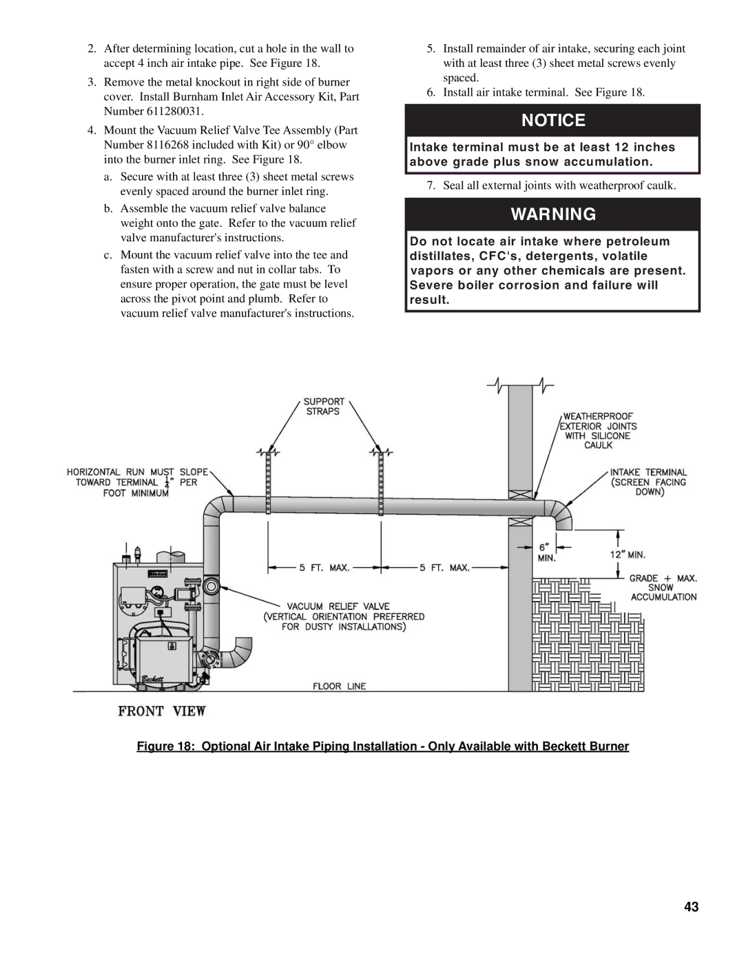 Burnham V8 Series manual Seal all external joints with weatherproof caulk 