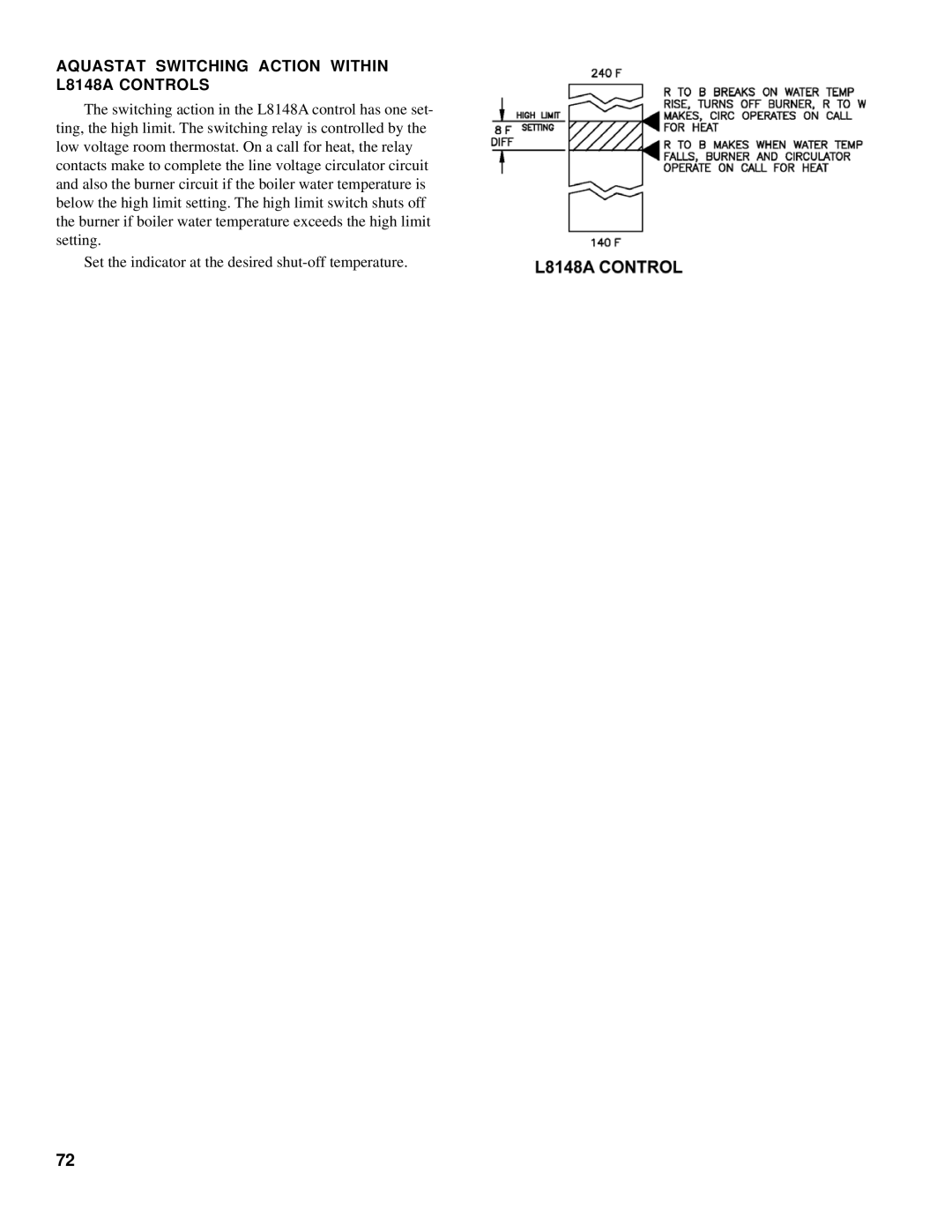 Burnham V8 Series manual Aquastat Switching Action Within L8148A Controls 