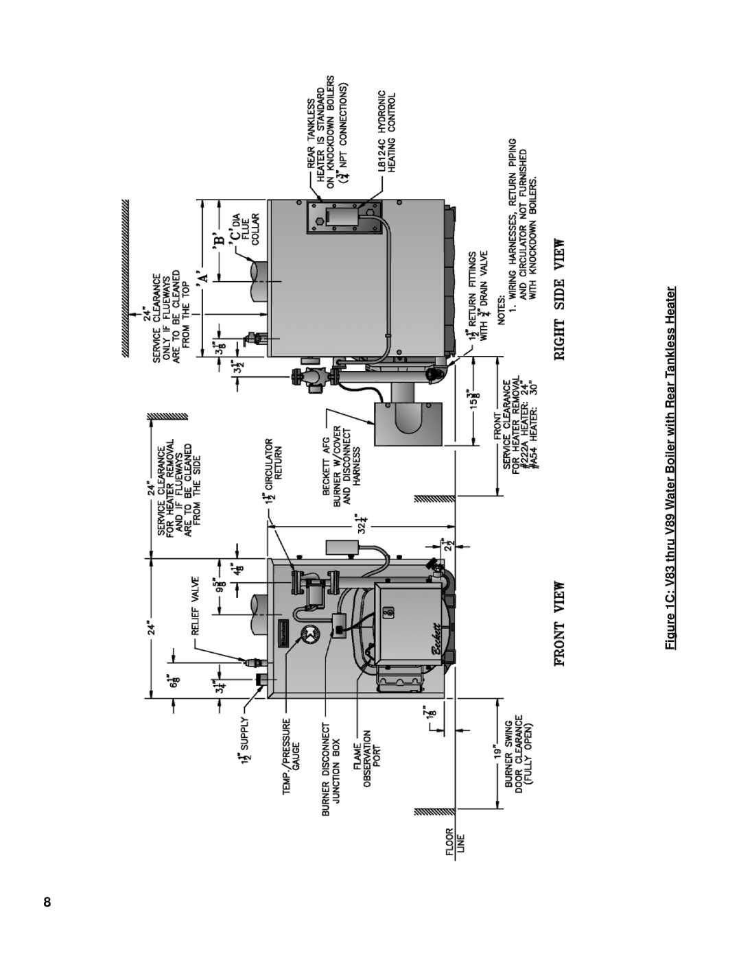 Burnham V8 Series manual V83 thru V89 Water Boiler with Rear Tankless Heater 