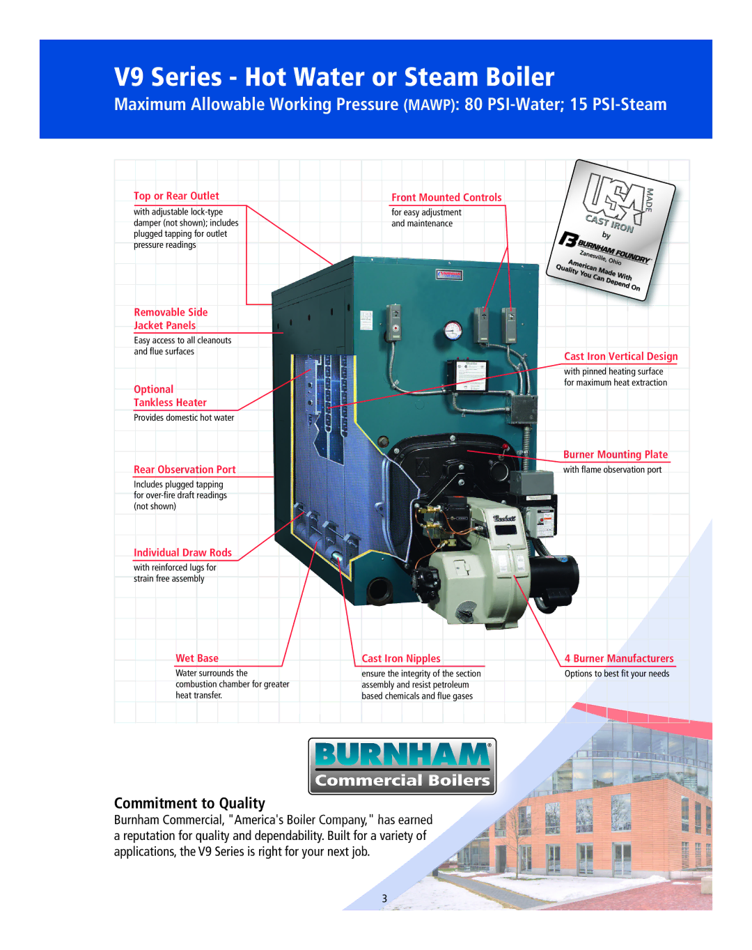 Burnham manual V9 Series Hot Water or Steam Boiler, Commitment to Quality 