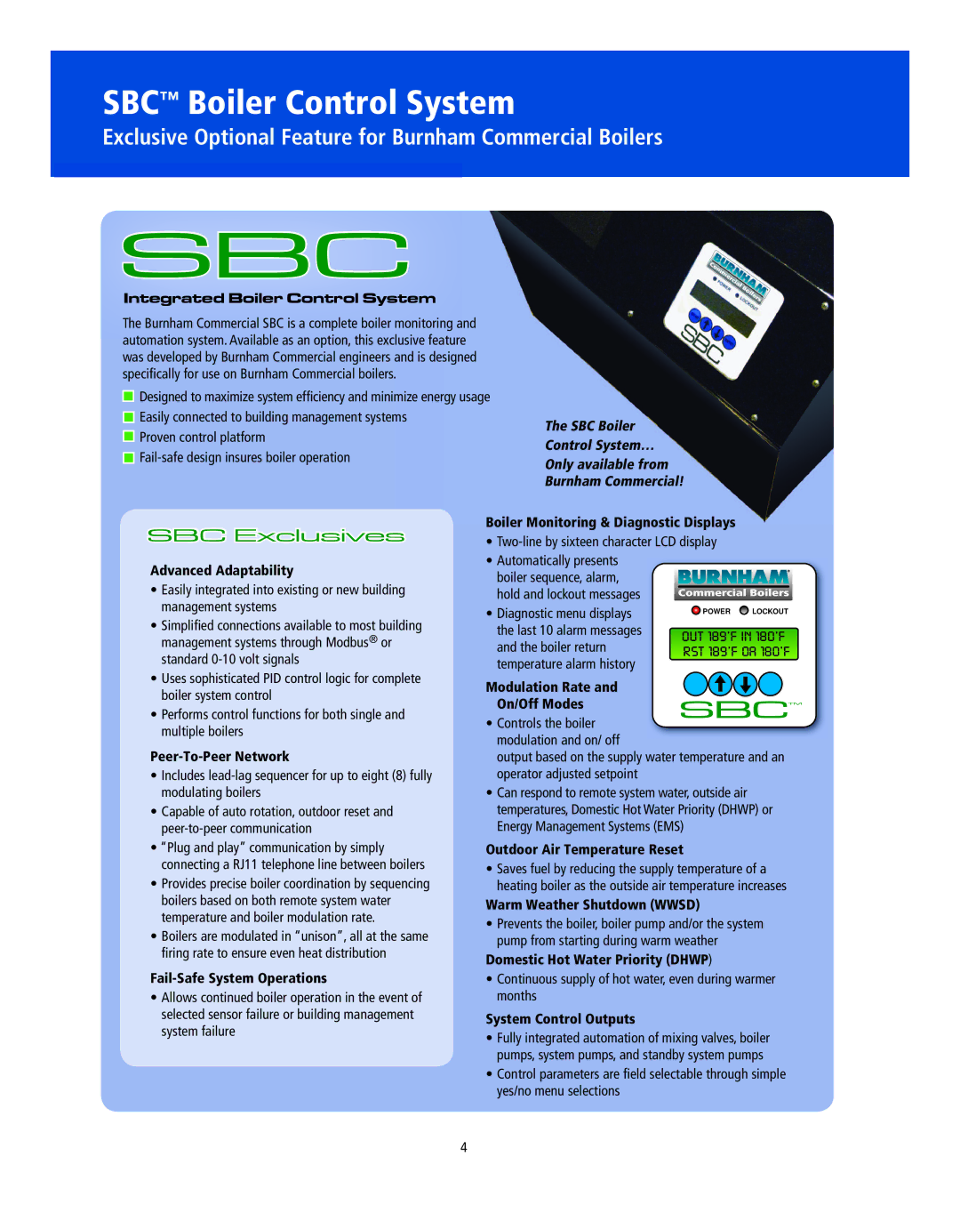 Burnham V9 manual Sbc, SBCª Boiler Control System 