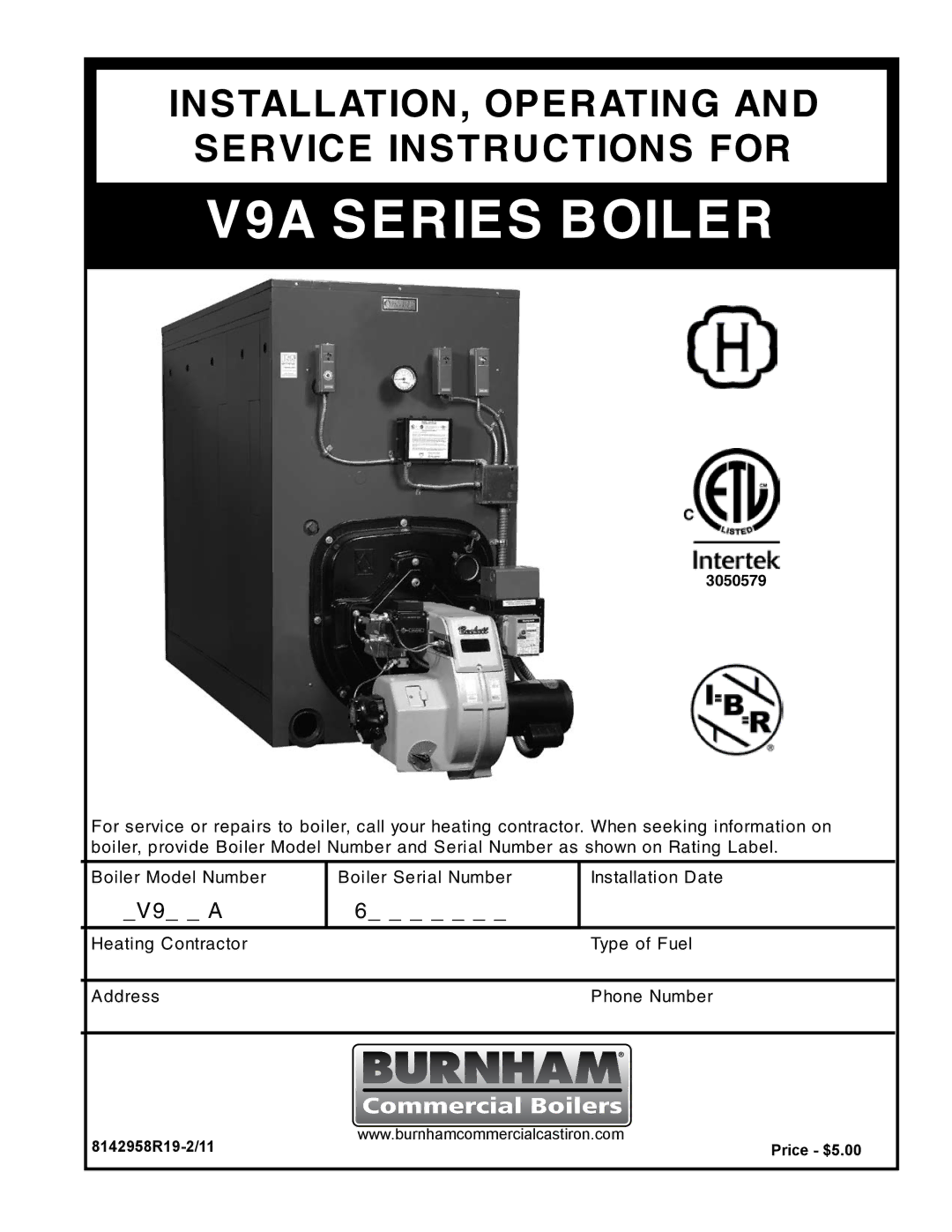 Burnham manual V9A Series Boiler 
