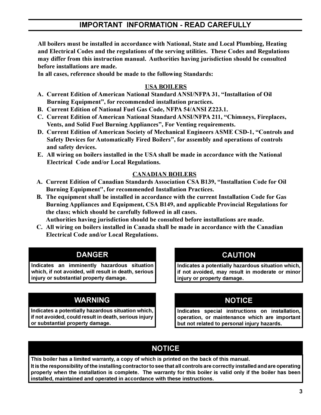 Burnham V9A manual Important Information Read Carefully, USA Boilers 