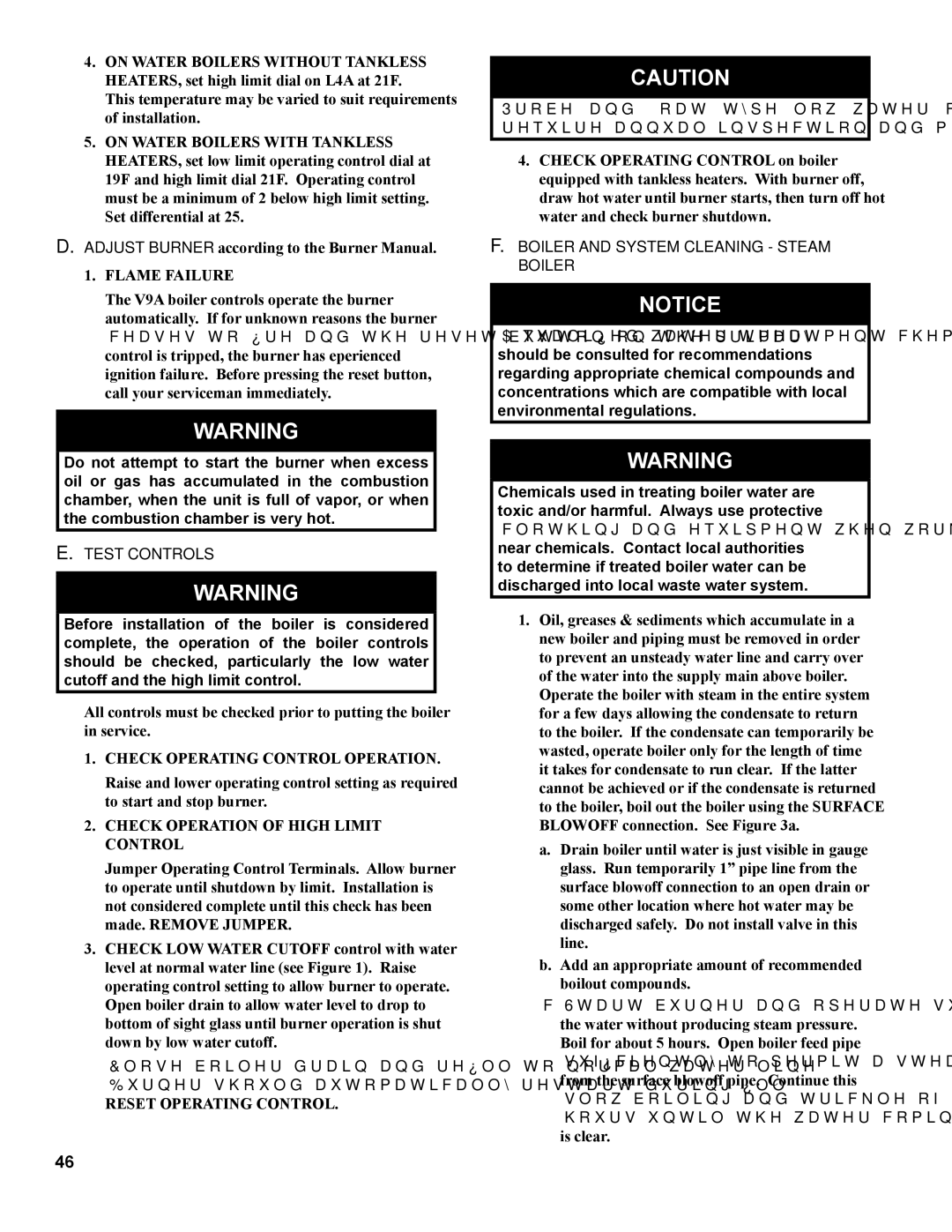 Burnham V9A manual Test Controls, Boiler and System Cleaning Steam Boiler 