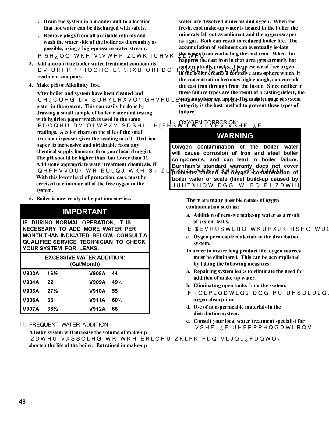 Burnham V9A manual Frequent Water Addition, Oxygen Corrosion 