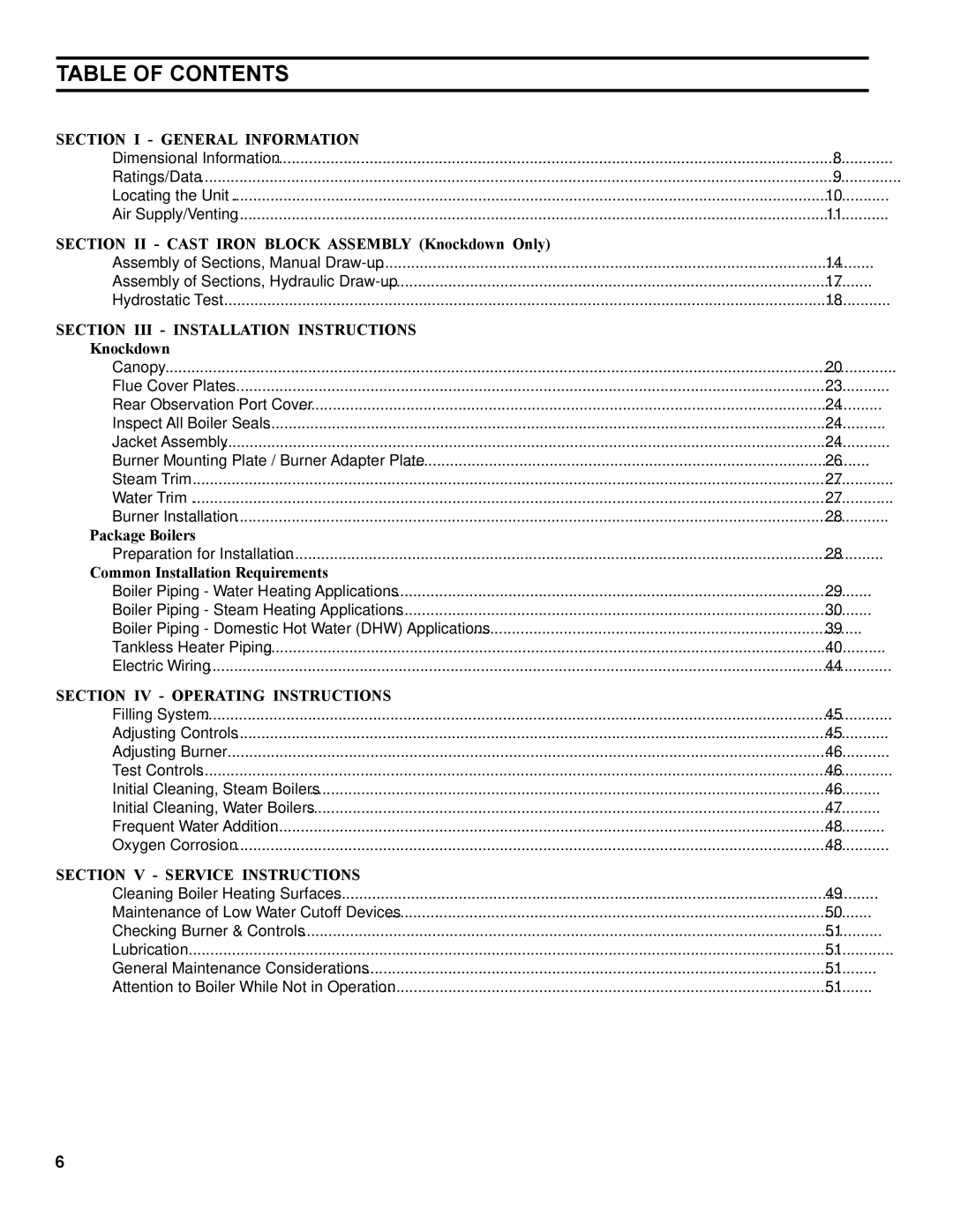 Burnham V9A manual Table of Contents 