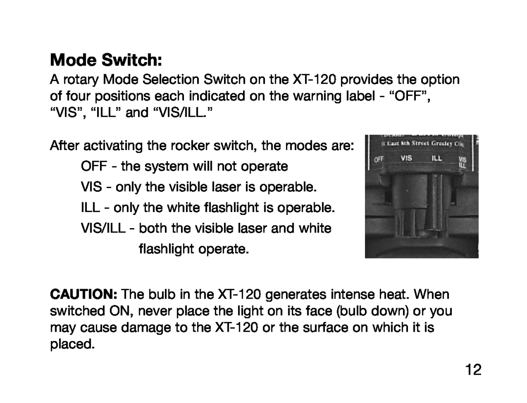 Burris XT-120 manual Mode Switch 