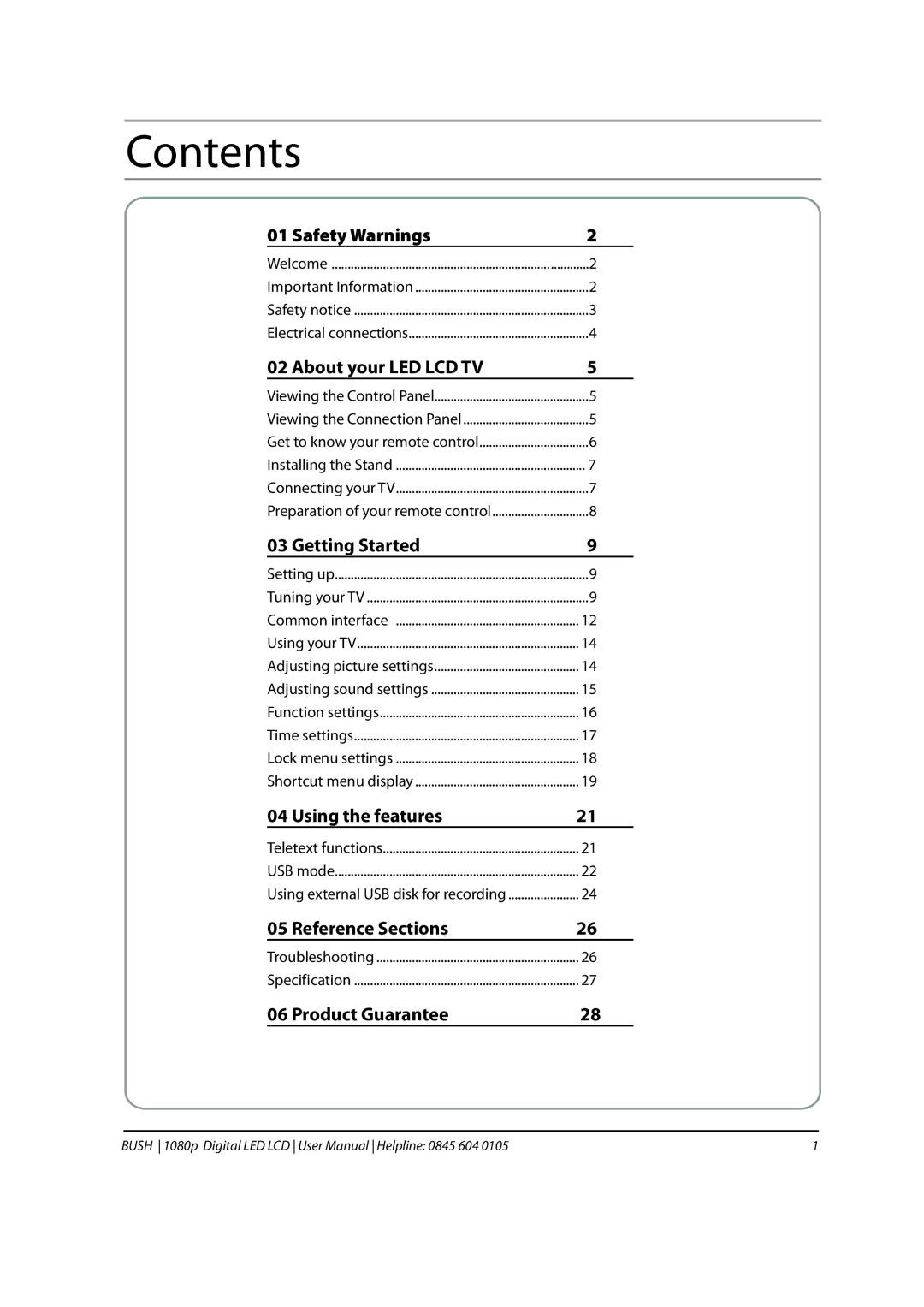 Bush 1080P instruction manual Contents 