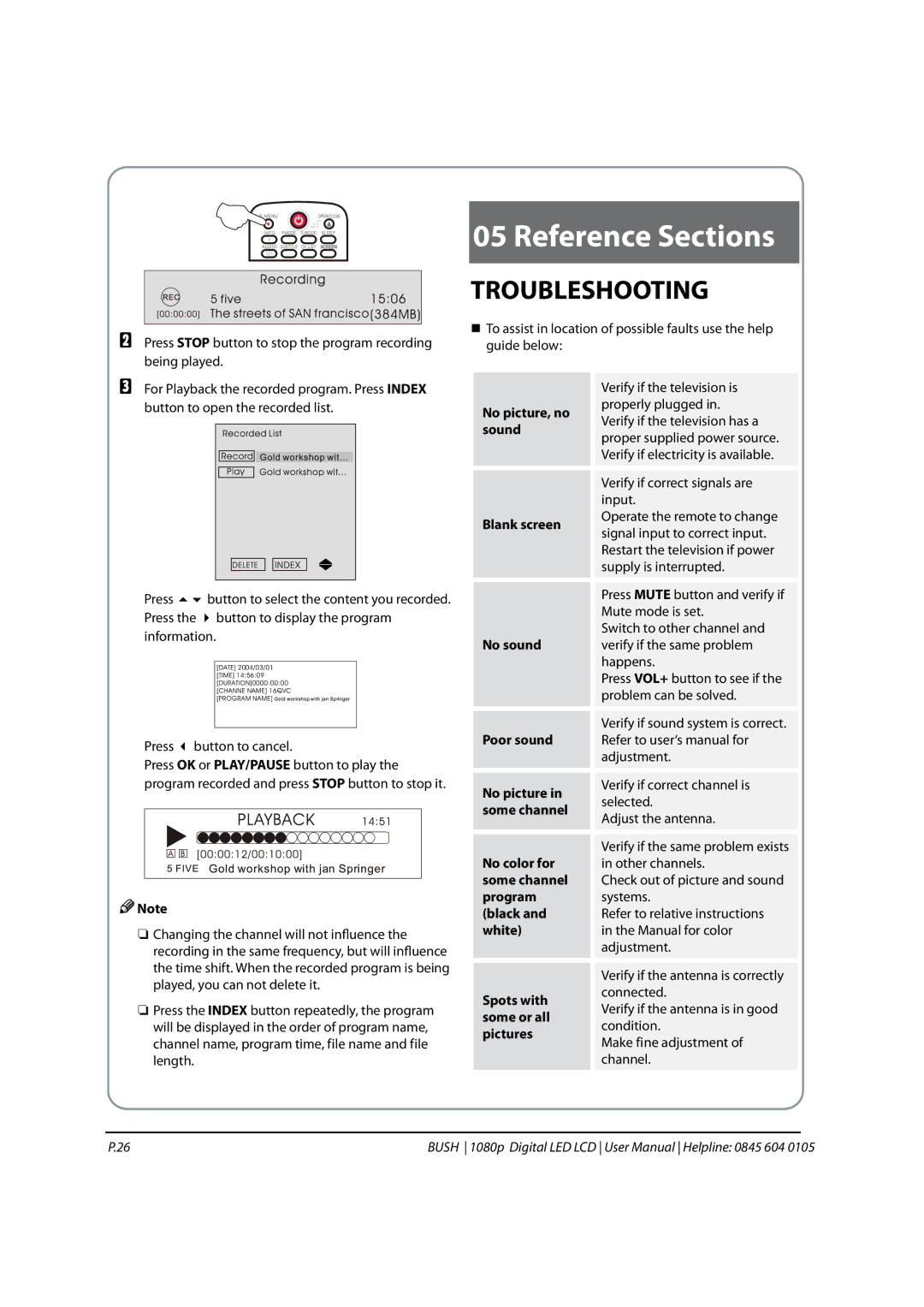 Bush 1080P instruction manual Troubleshooting 