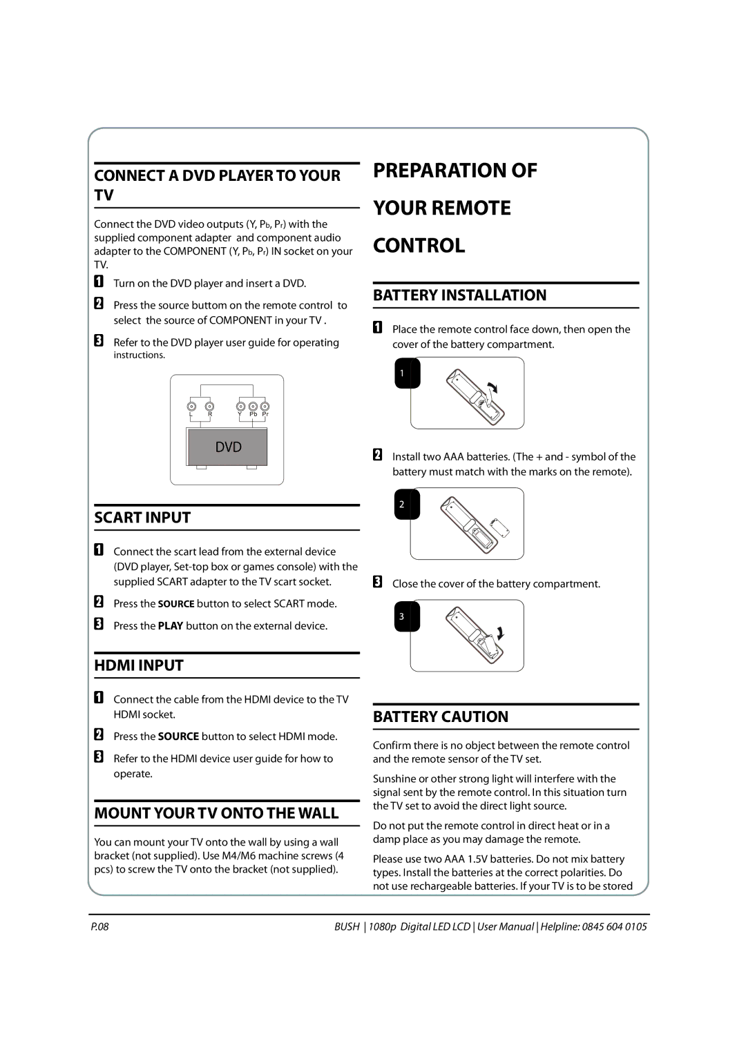 Bush 1080P instruction manual Preparation Your Remote Control 