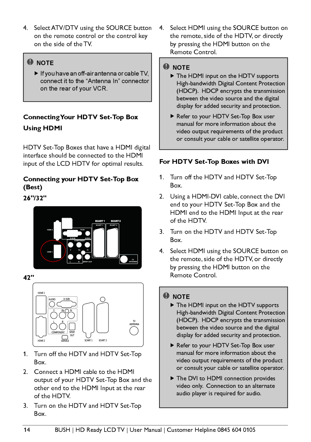 Bush A632N, Aseries, A626N, A642N ConnectingYour Hdtv Set-Top Box Using Hdmi, Connecting your Hdtv Set-Top Box Best 26/32 