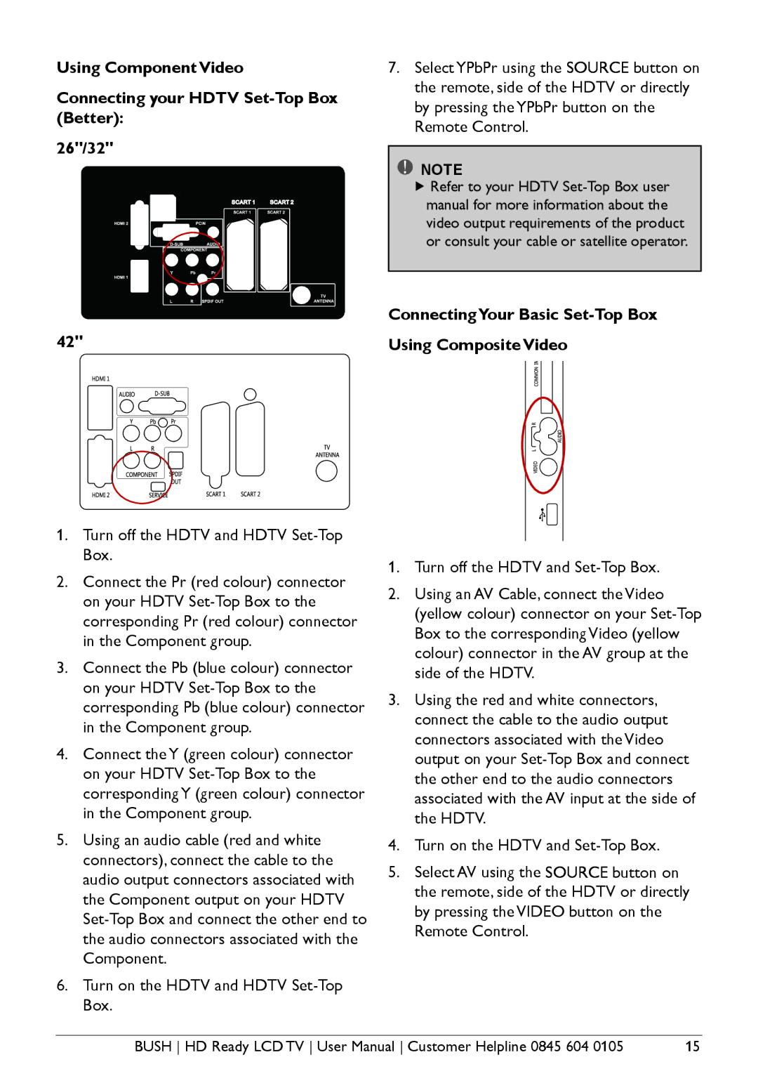 Bush Aseries, A632N, A626N, A642N instruction manual ConnectingYour Basic Set-Top Box, Using Composite Video 