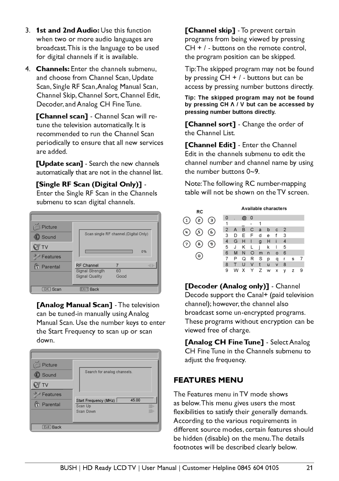 Bush A626N, A632N, Aseries, A642N instruction manual Features Menu 