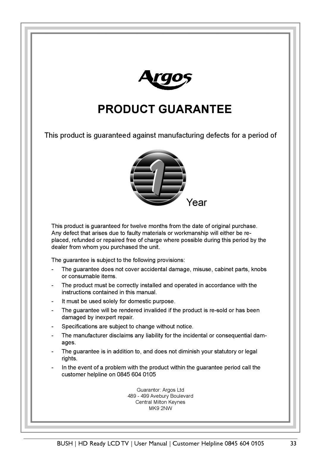 Bush A632N, Aseries, A626N, A642N instruction manual Product Guarantee 