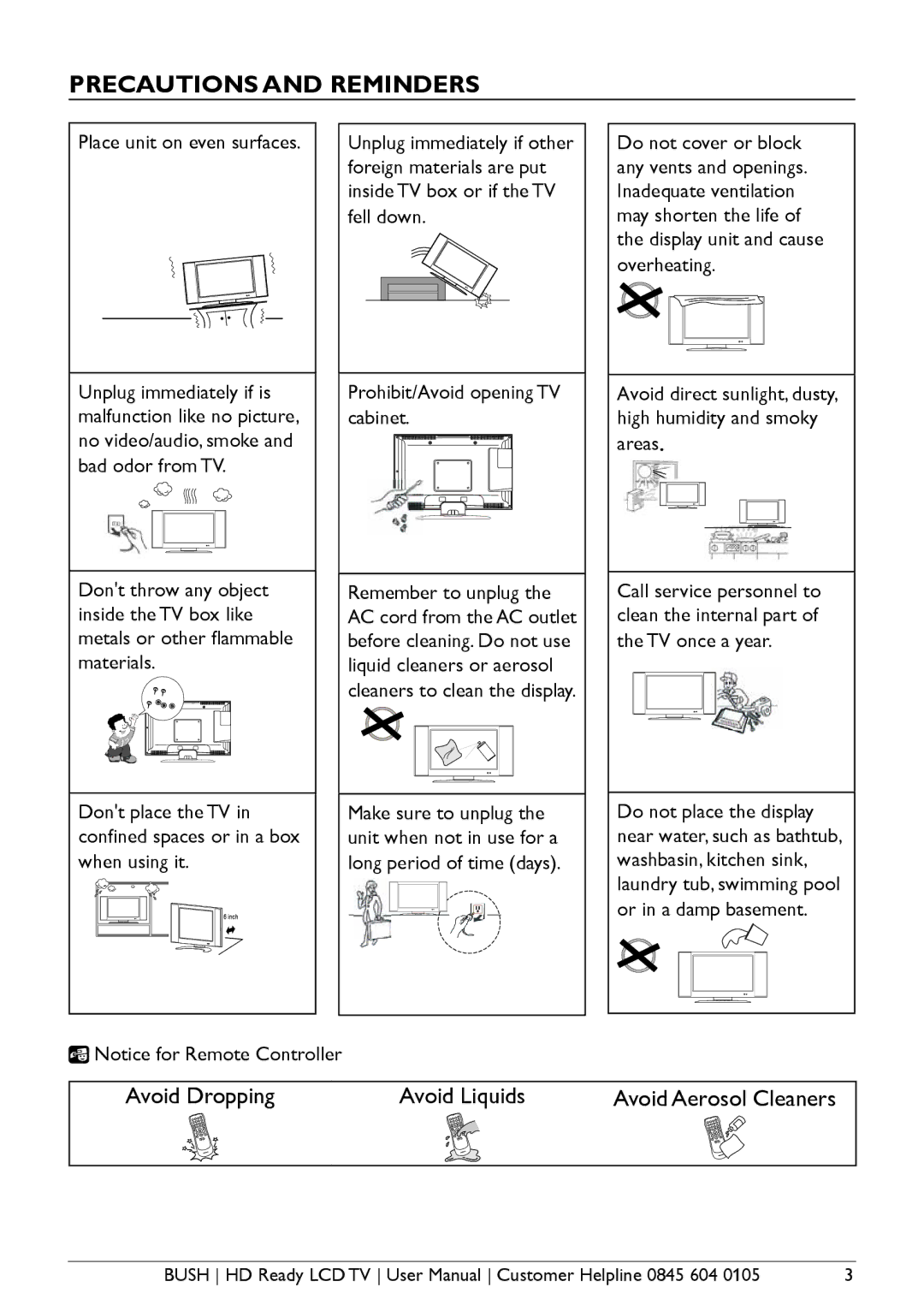 Bush A632N, Aseries, A626N, A642N instruction manual Precautions and Reminders, Place unit on even surfaces 