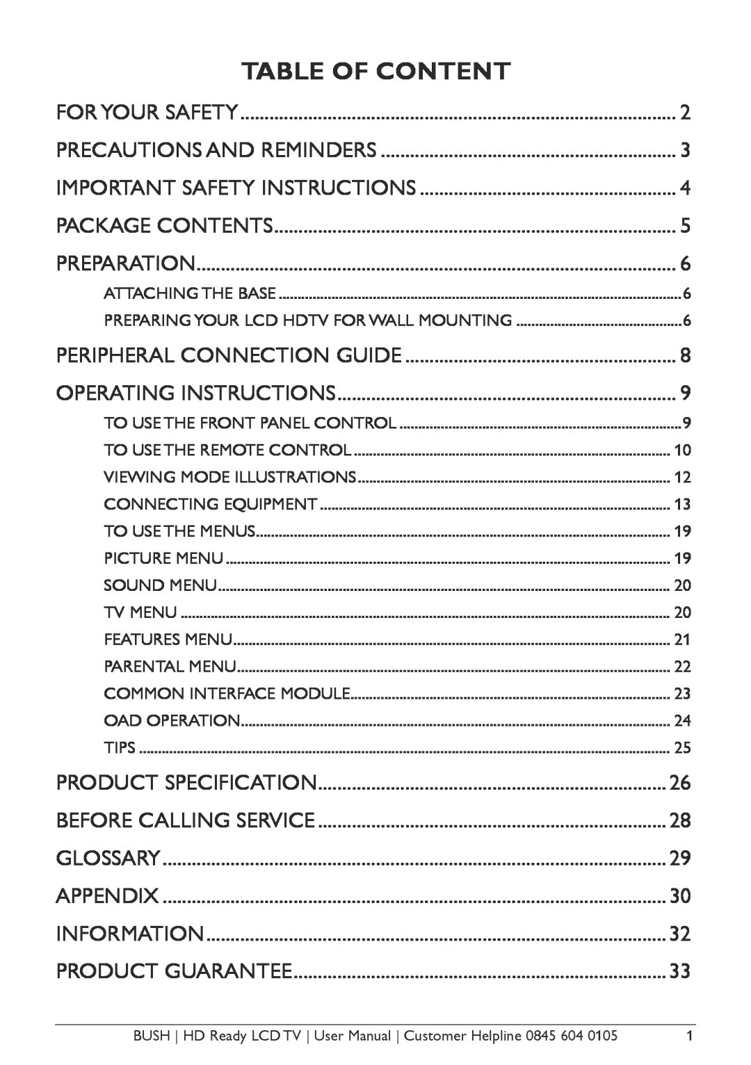 Bush A626N, A632N, Aseries, A642N instruction manual Peripheral Connection Guide, Table Of Content 