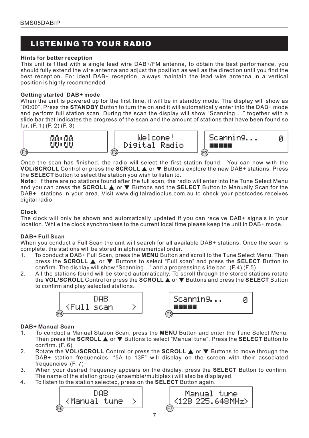 Bush BMS05DABIP manual Listening to Your Radio 