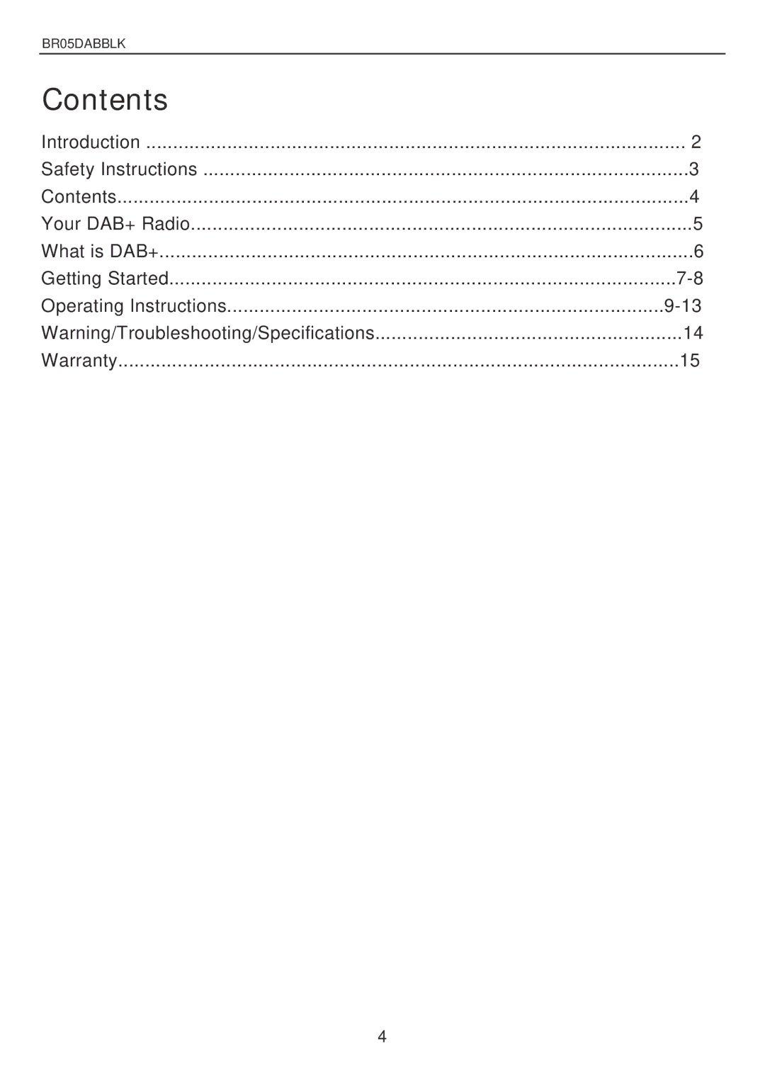 Bush BR05DAB instruction manual Contents 