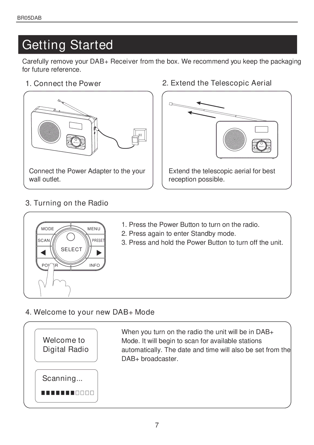 Bush BR05DAB instruction manual Getting Started 