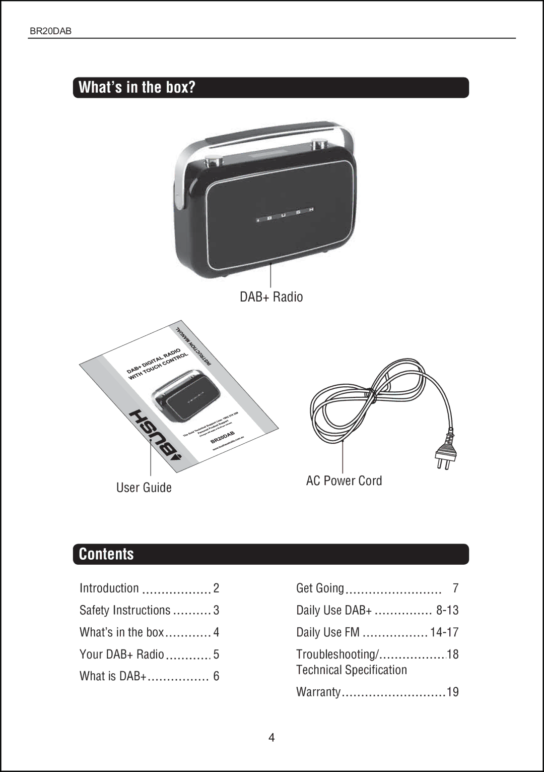 Bush BR20DAB instruction manual Contents 