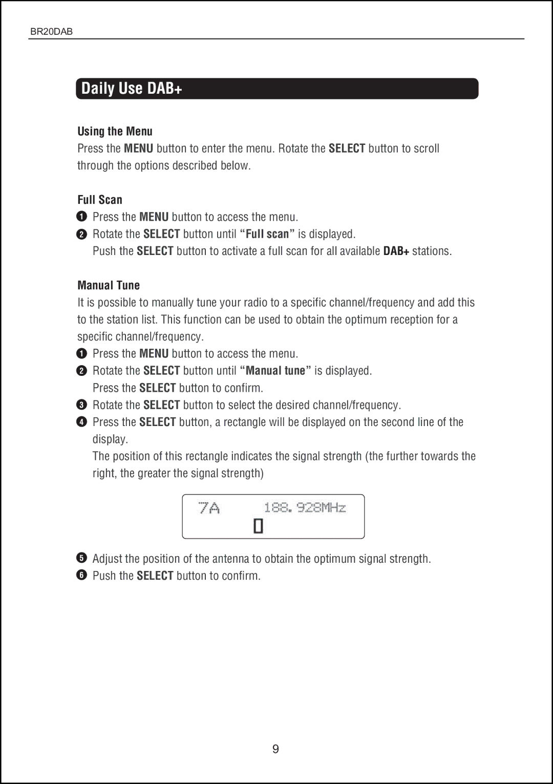 Bush BR20DAB instruction manual Using the Menu, Full Scan, Manual Tune 