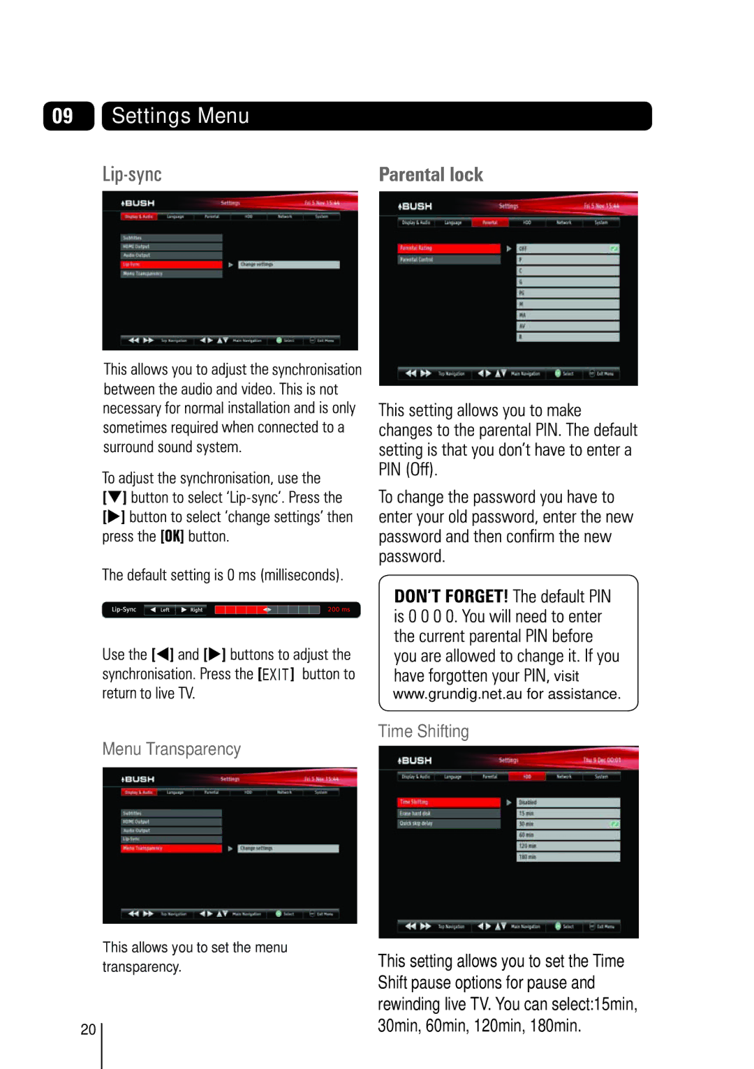 Bush BVR501FV manual Menu Transparency 