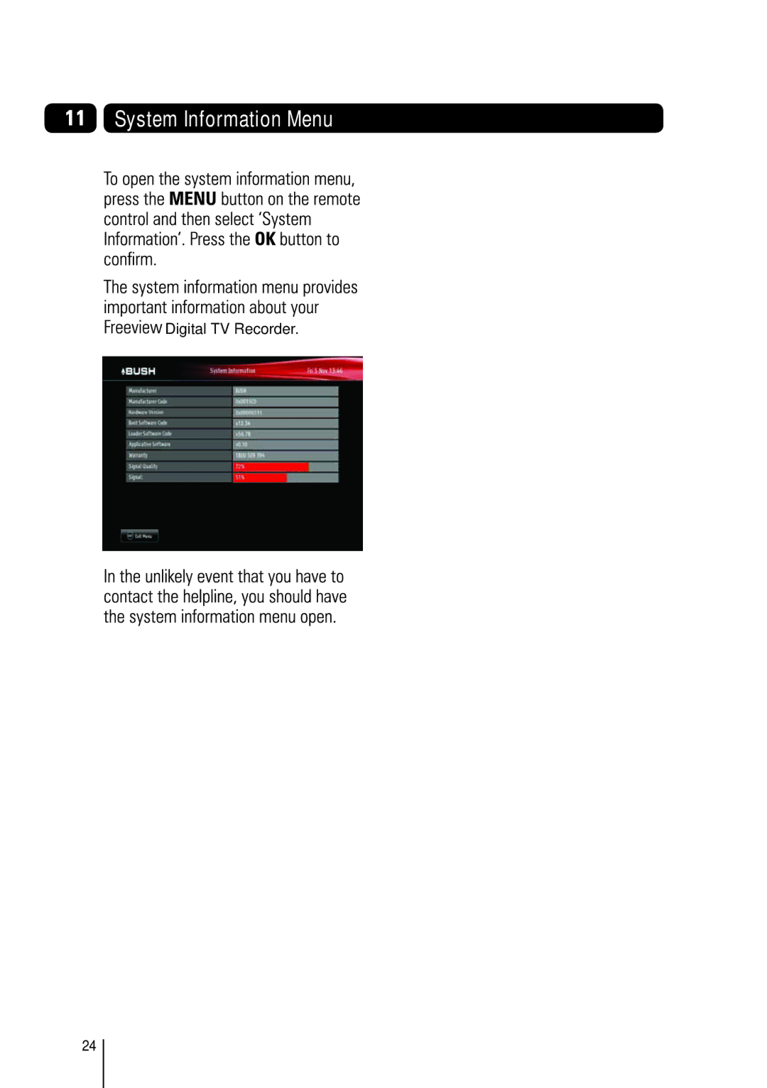 Bush BVR501FV manual System Information Menu 