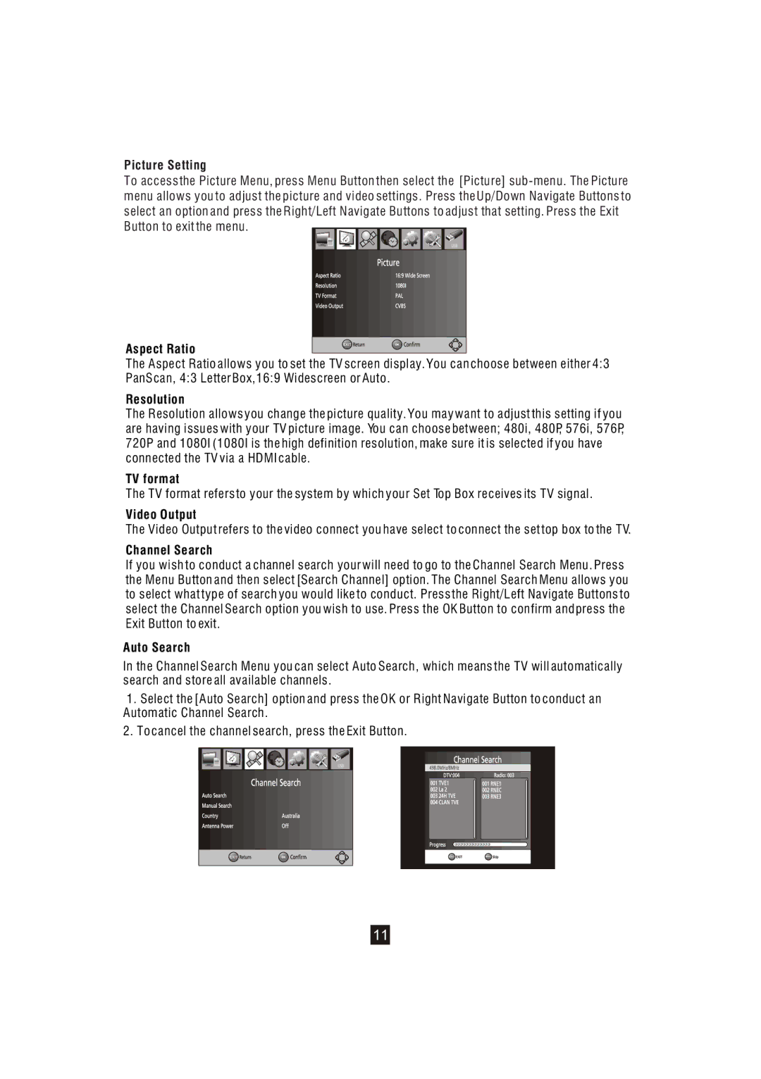 Bush DFTA16HD instruction manual Picture Setting, Aspect Ratio 