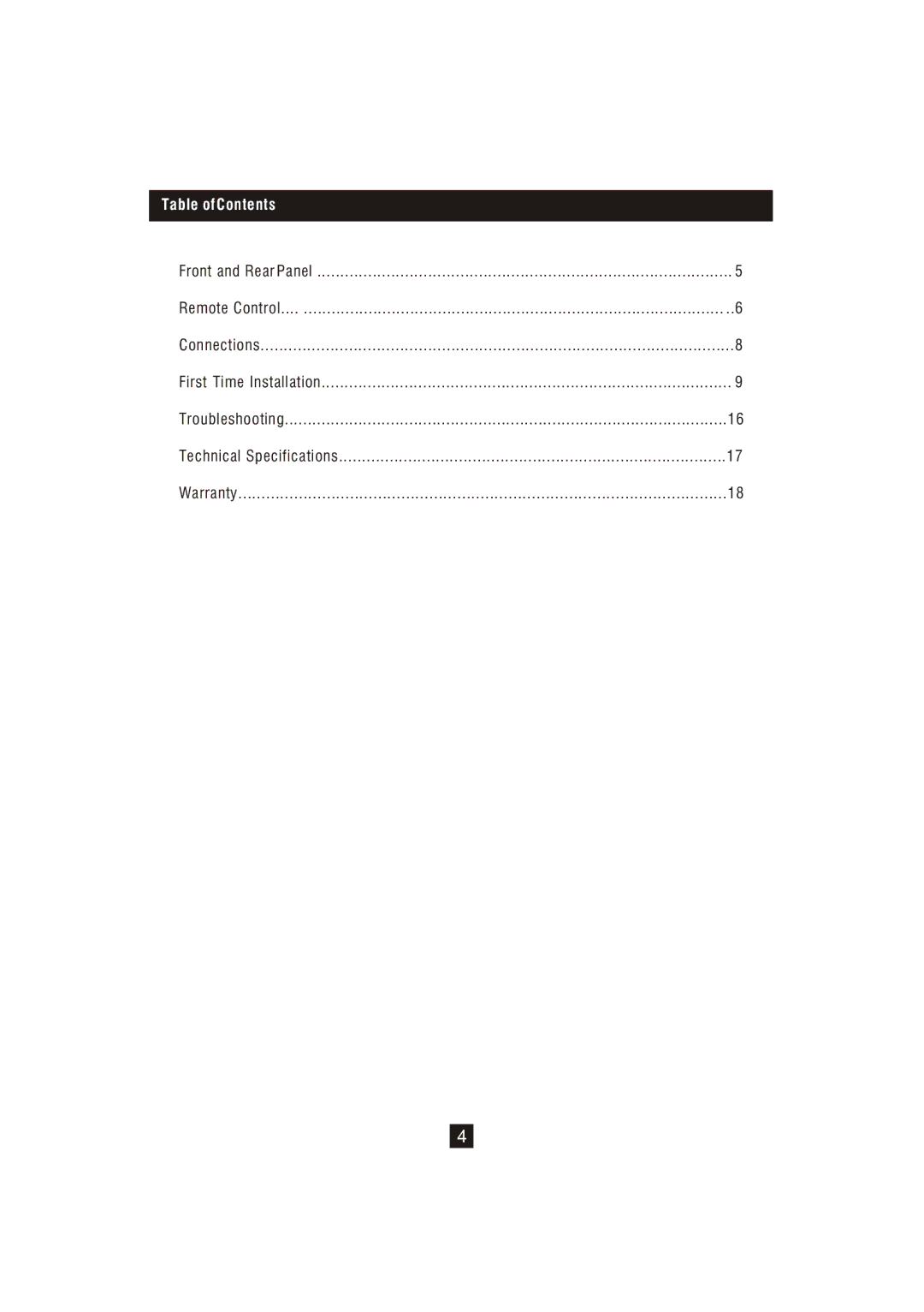 Bush DFTA16HD instruction manual Table of Contents 