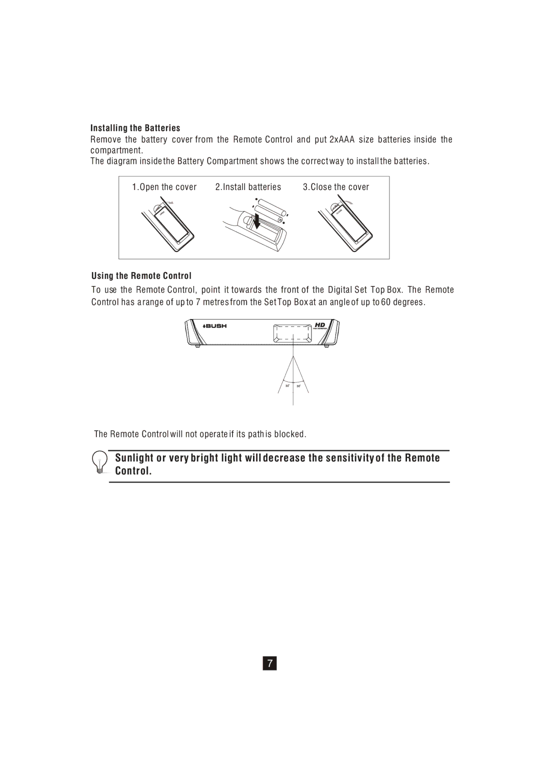 Bush DFTA16HD instruction manual Installing the Batteries, Using the Remote Control 