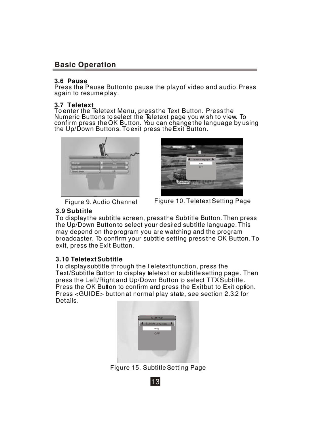 Bush DFTA2 instruction manual Pause, Teletext Subtitle 