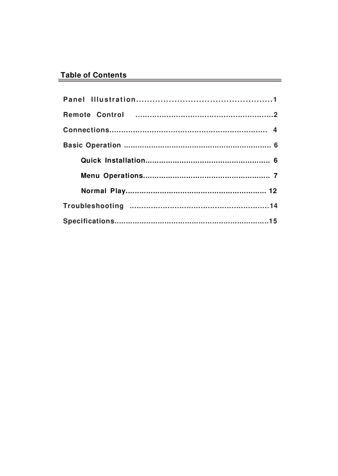 Bush DFTA2 instruction manual Table of Contents 