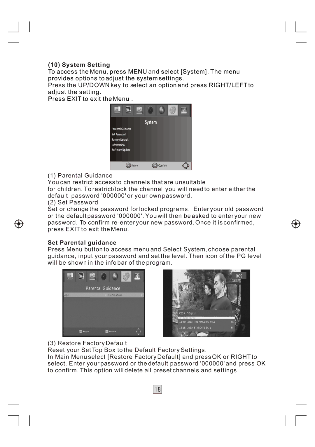 Bush DFTA46R manual System Setting, Set Parental guidance 