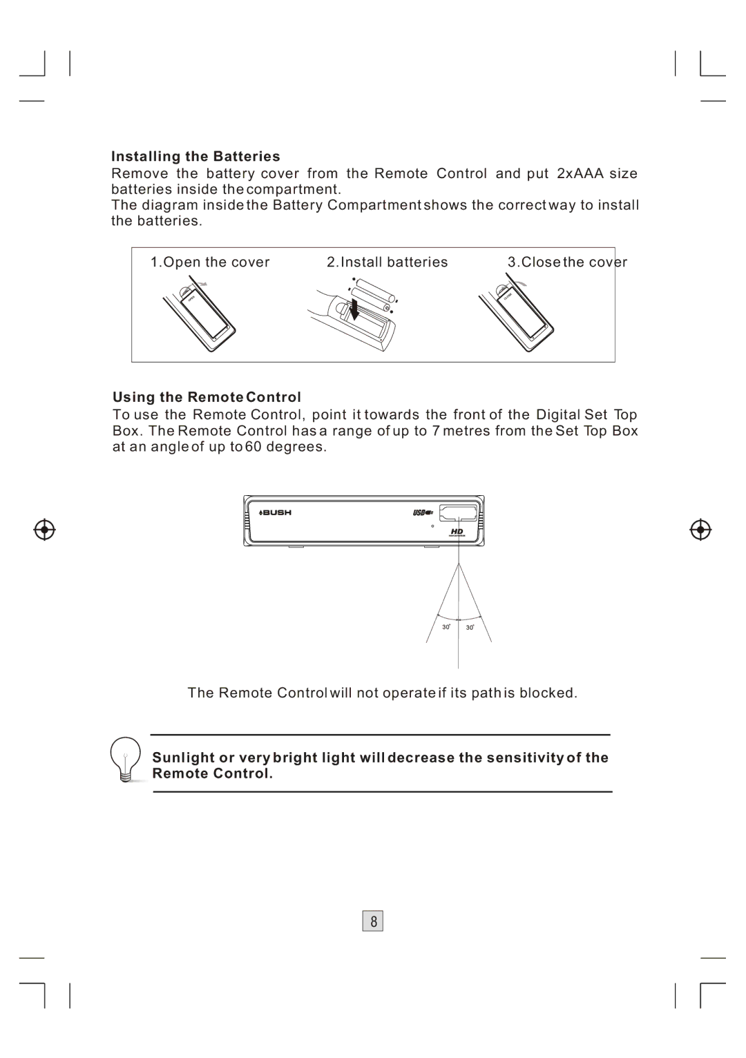 Bush DFTA46R manual Installing the Batteries, Using the Remote Control 