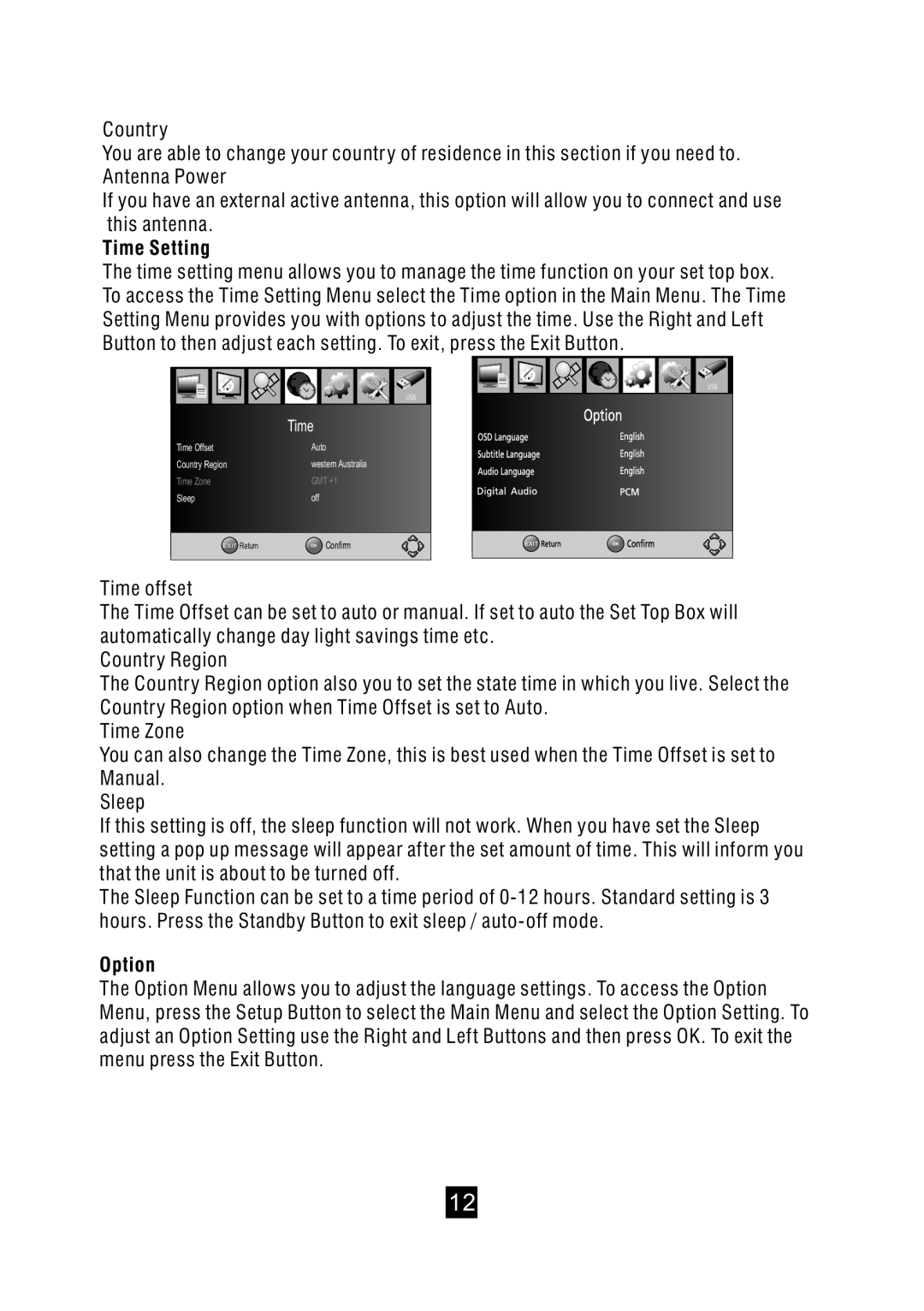 Bush DFTA49DVD instruction manual Time Setting, Option 