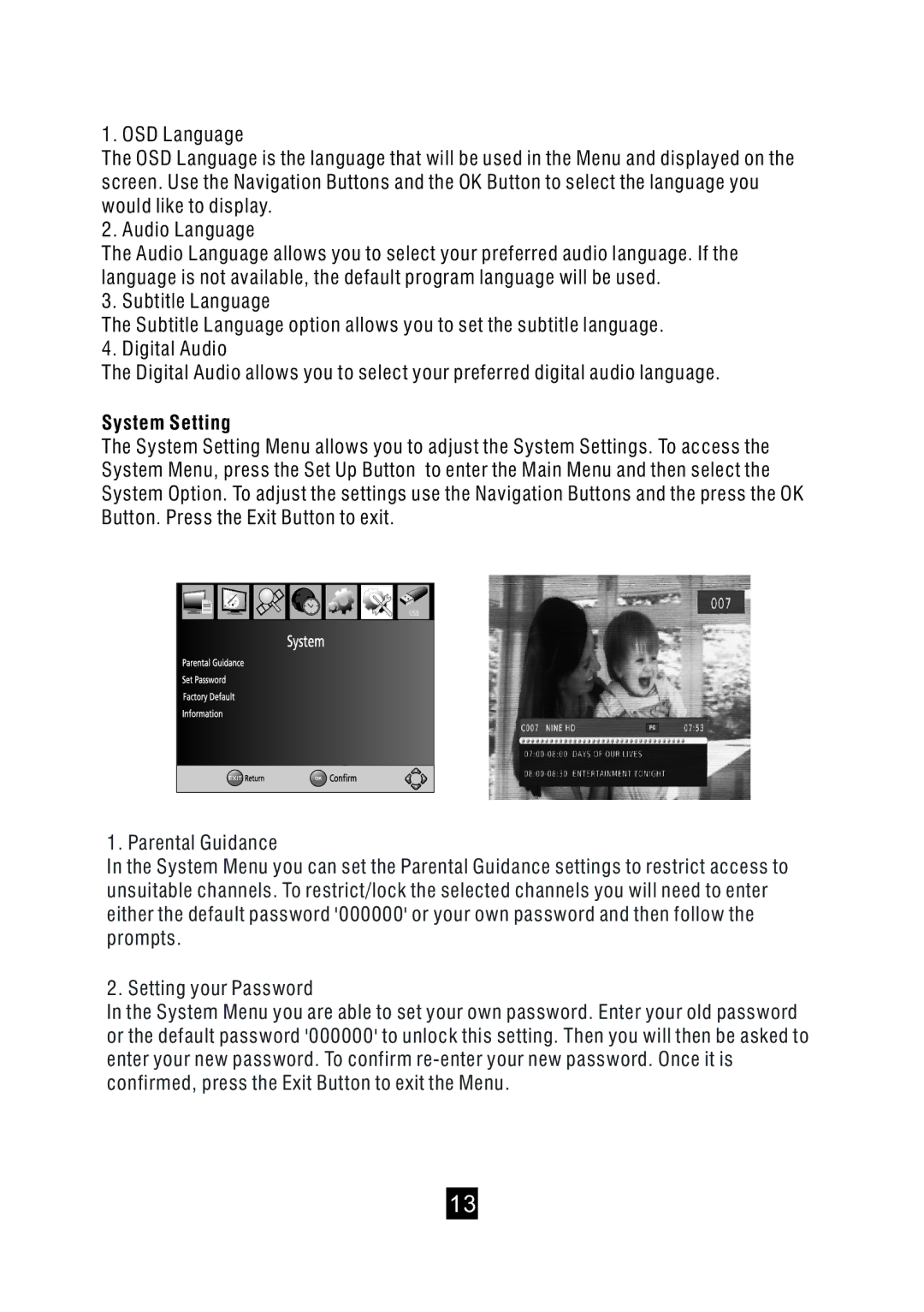 Bush DFTA49DVD instruction manual System Setting 