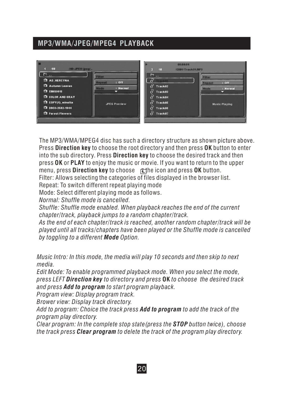 Bush DFTA49DVD instruction manual MP3/WMA/JPEG/MPEG4 Playback 