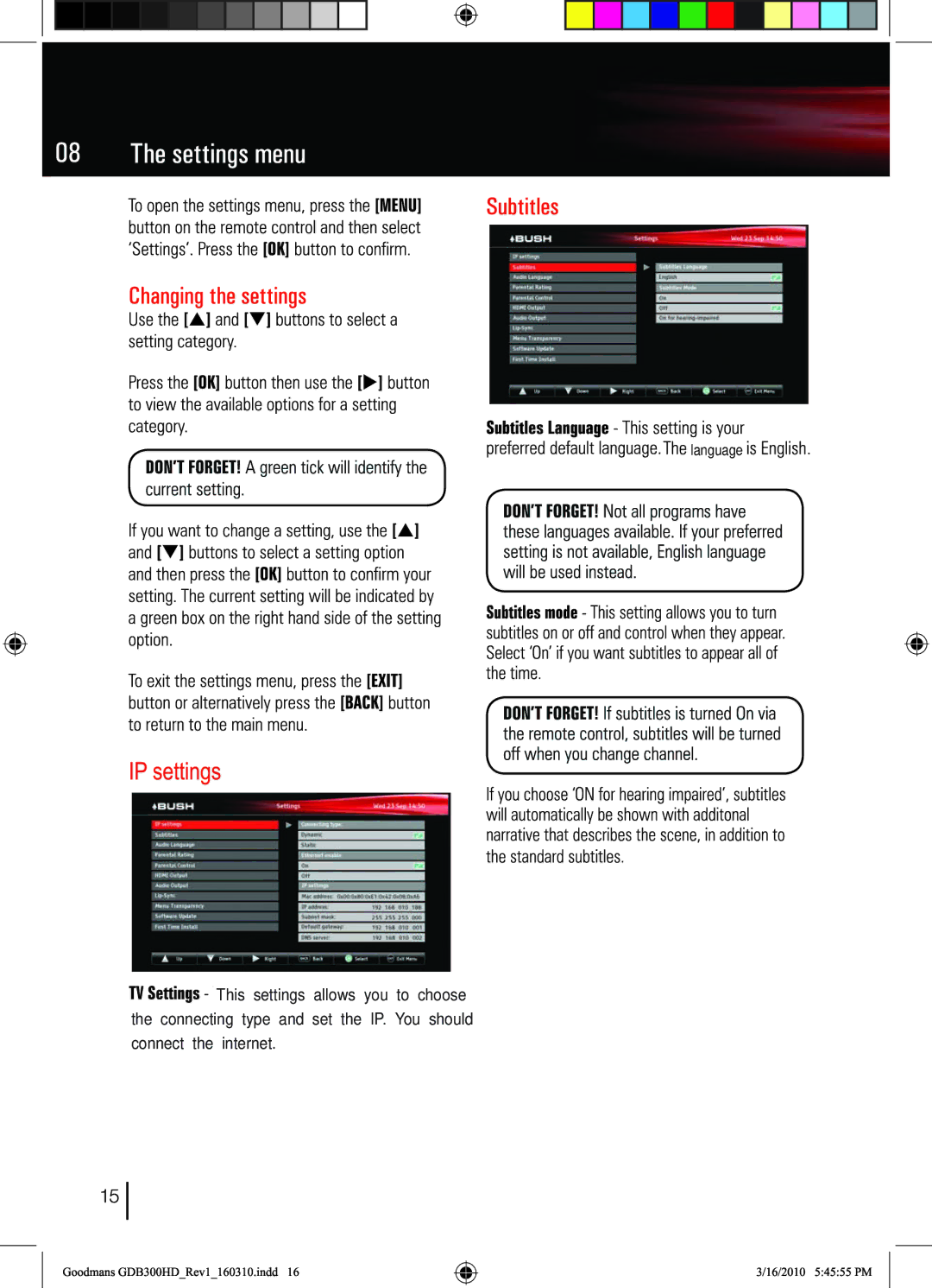 Bush DFTA50FVE instruction manual Language 