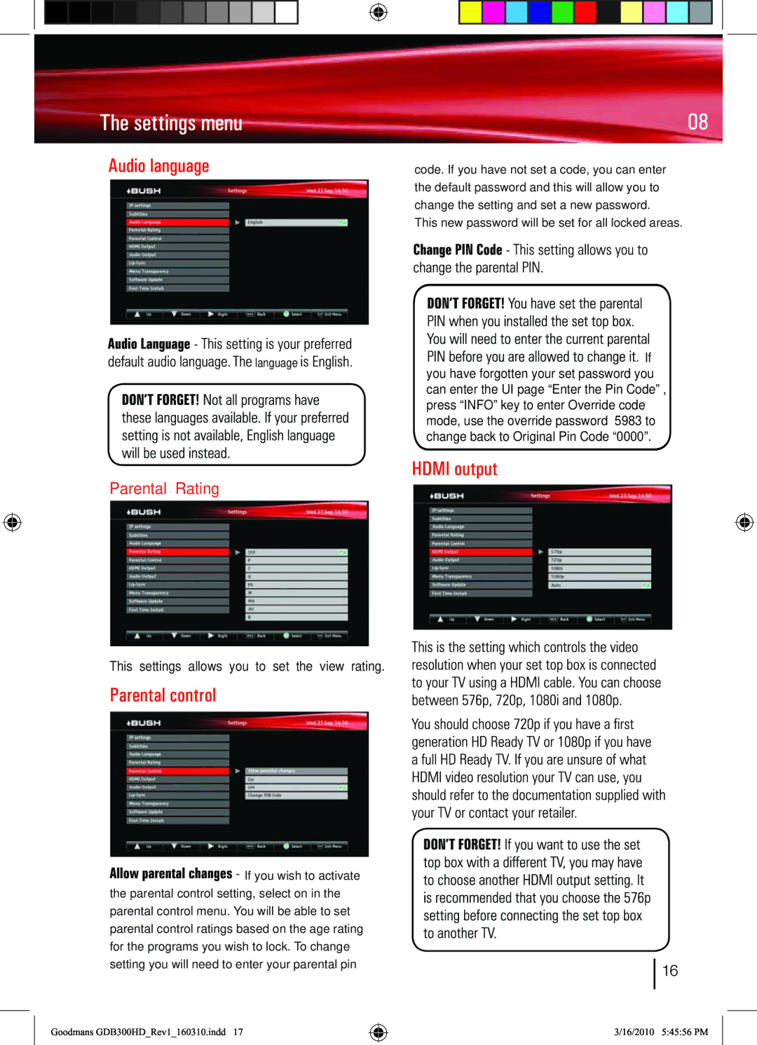 Bush DFTA50FVE instruction manual Parental Rating 