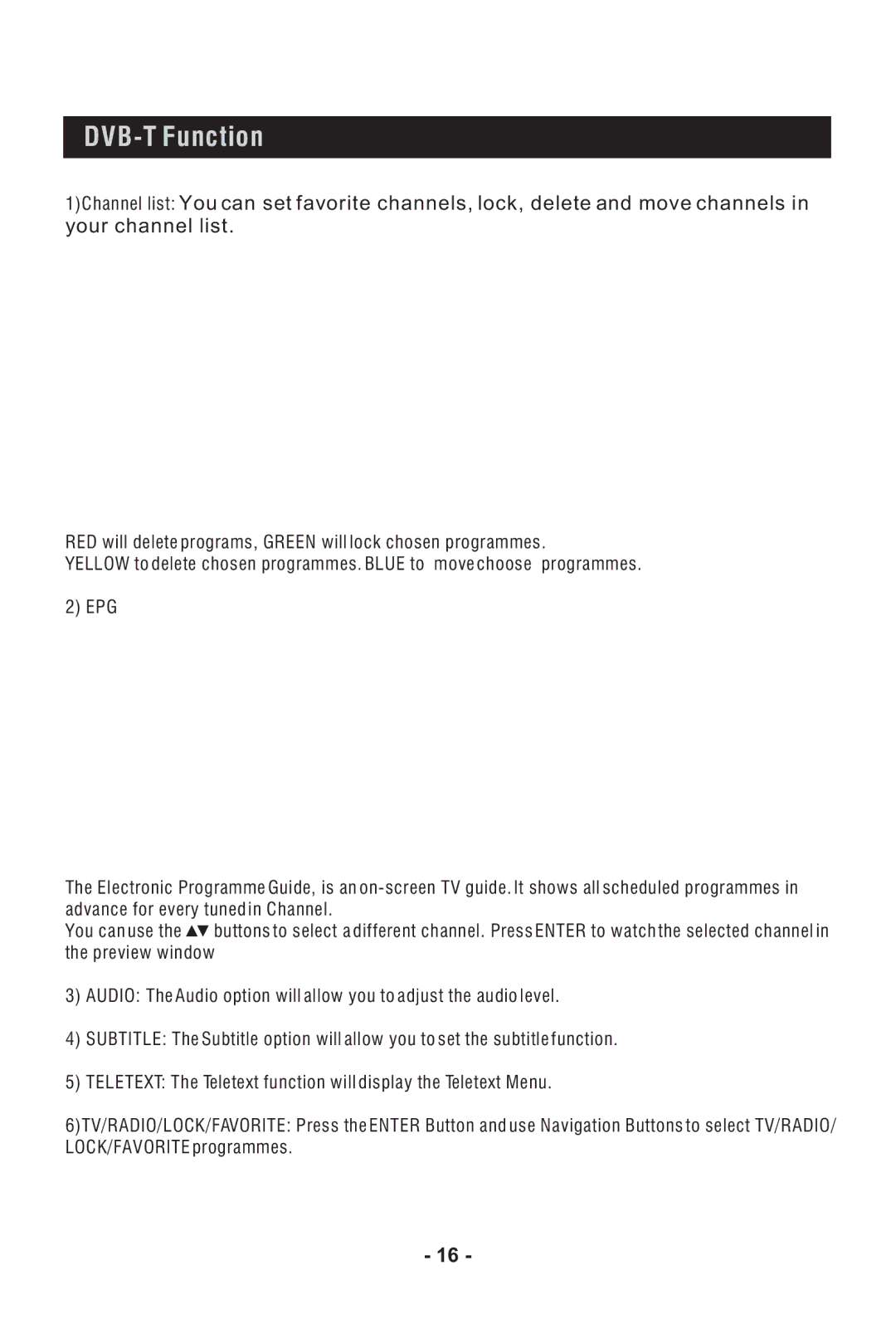 Bush DFTA60BR instruction manual DVB-T Function 