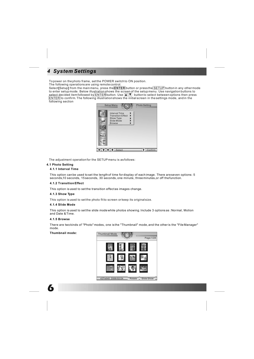 Bush DPF801/DPF1001 manual System Settings 