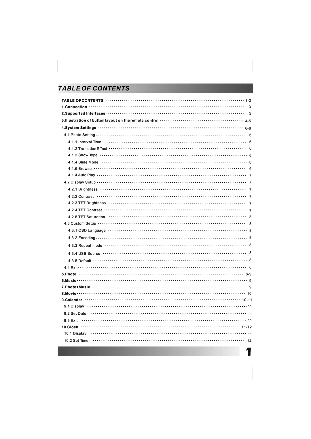Bush DPF801/DPF1001 manual Table Of Contents 