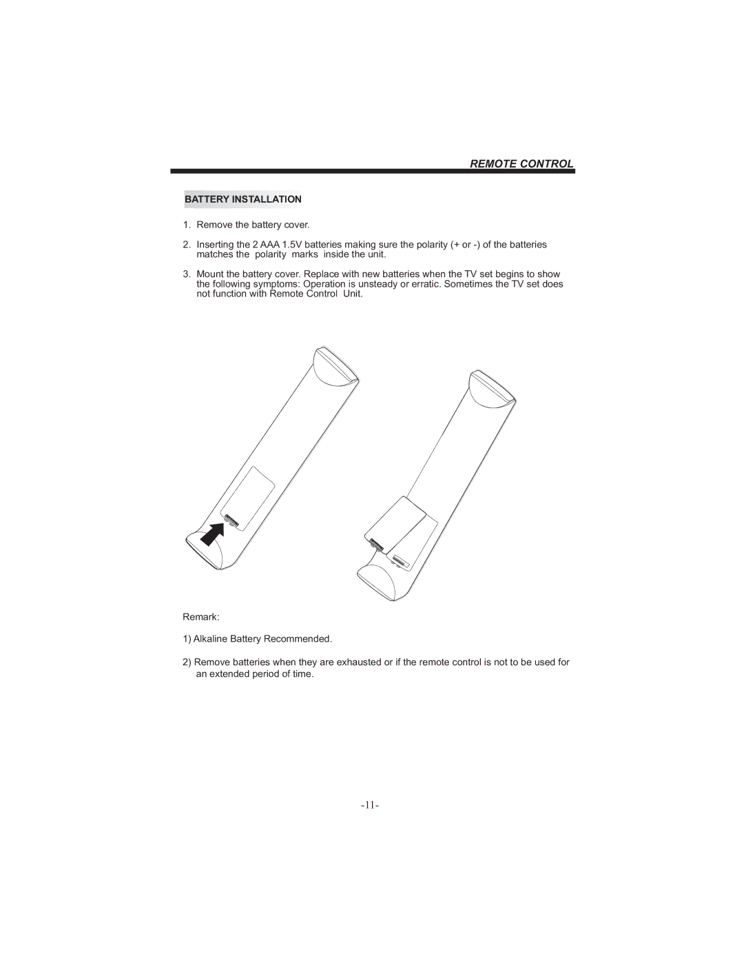 Bush HDHIGH DEFINITION SHEFFIELD IDLCD3205HDVI instruction manual Remote Control, Battery Installation 