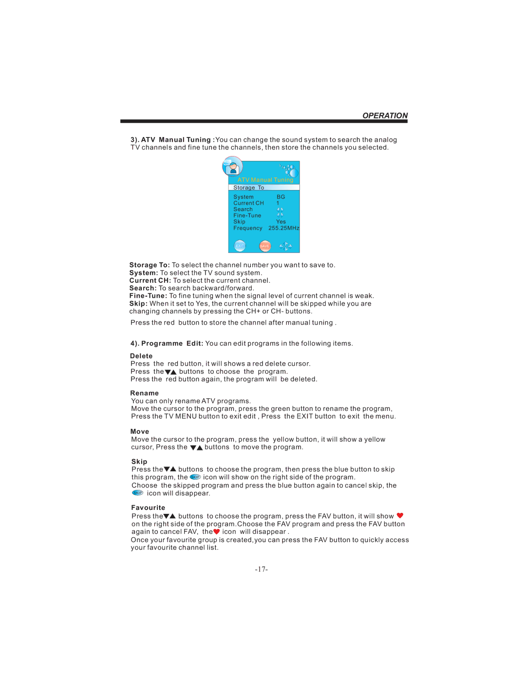 Bush HDHIGH DEFINITION SHEFFIELD IDLCD3205HDVI instruction manual Delete, Rename, Move, Skip, Favourite 